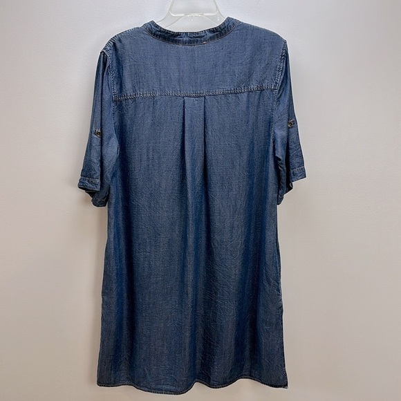 Philosophy 100% Tencel Lyocell Chambray Lace up Front Detail Dress XL Pockets - Picture 2 of 13